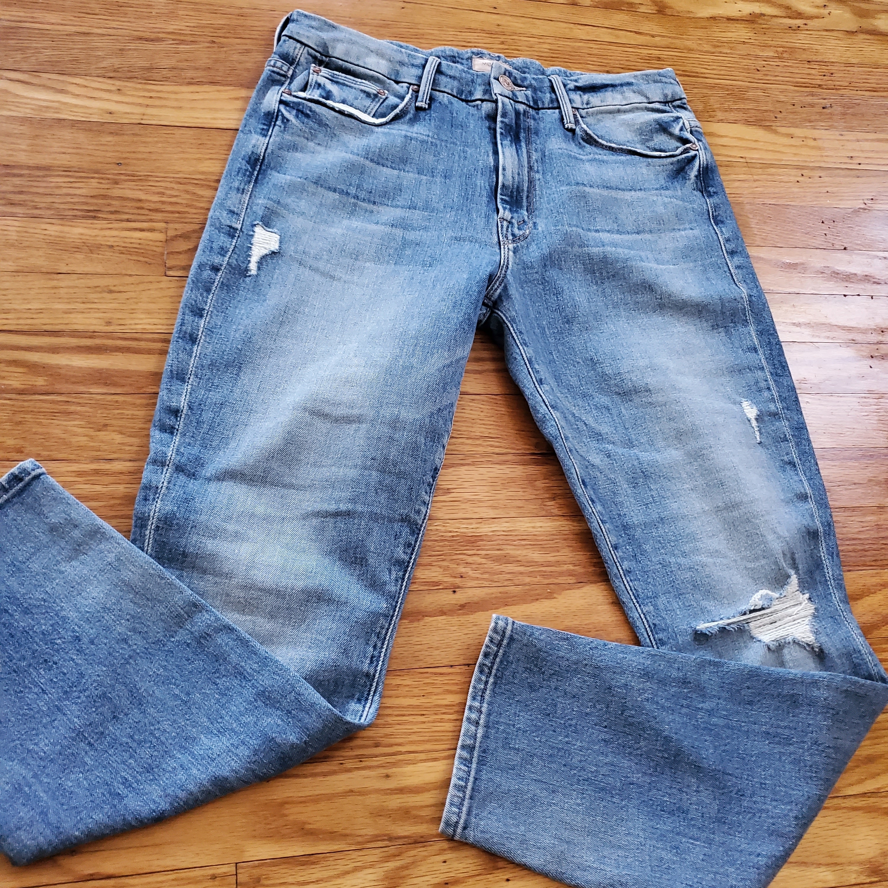 Mother Cotton Distressed Blue High Rise Skiny Jeans Womens Sz 29